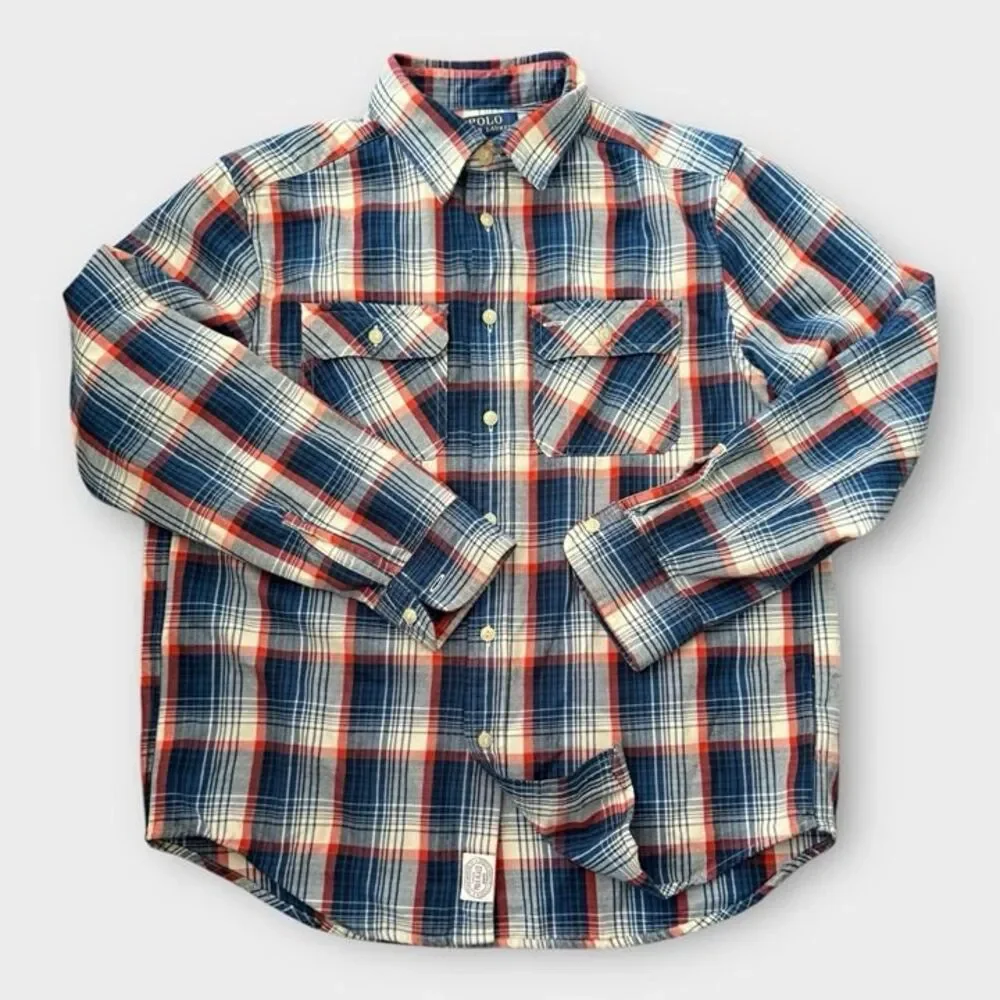 Polo Ralph Lauren Shirt Boys Size Youth Large 14-16 Red Plaid Logo Long Sleeve